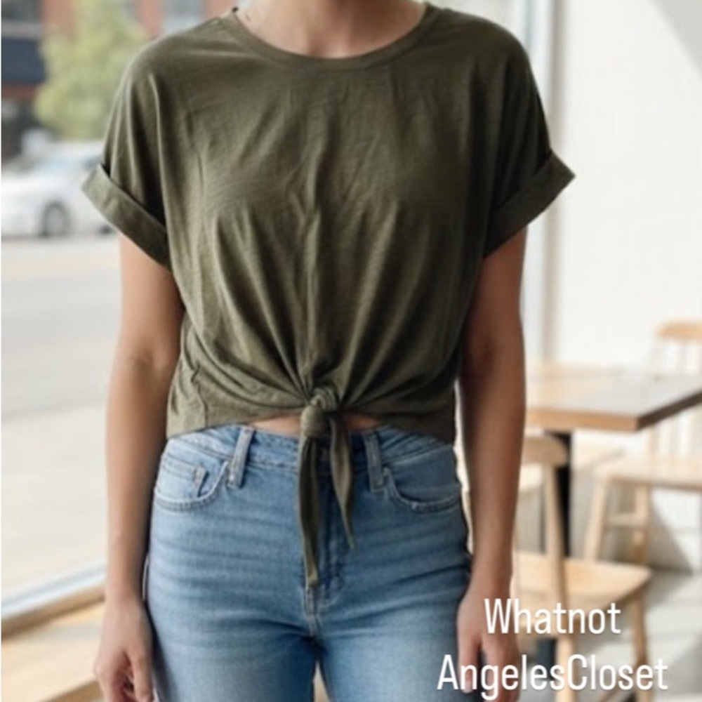 Sanctuary Olive Tie-Front Crop Top